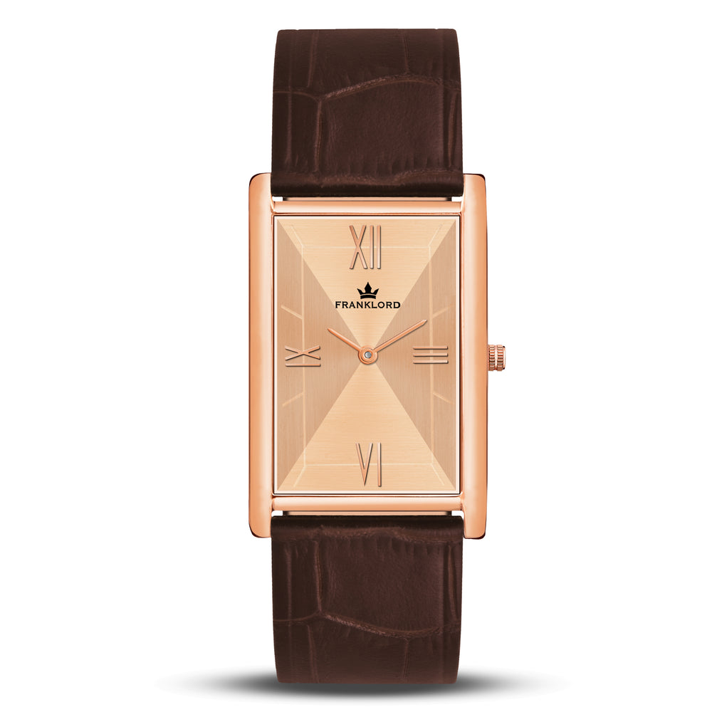 Franklord Champagne Gold Rectangular Watch – Rose Gold Dial with
