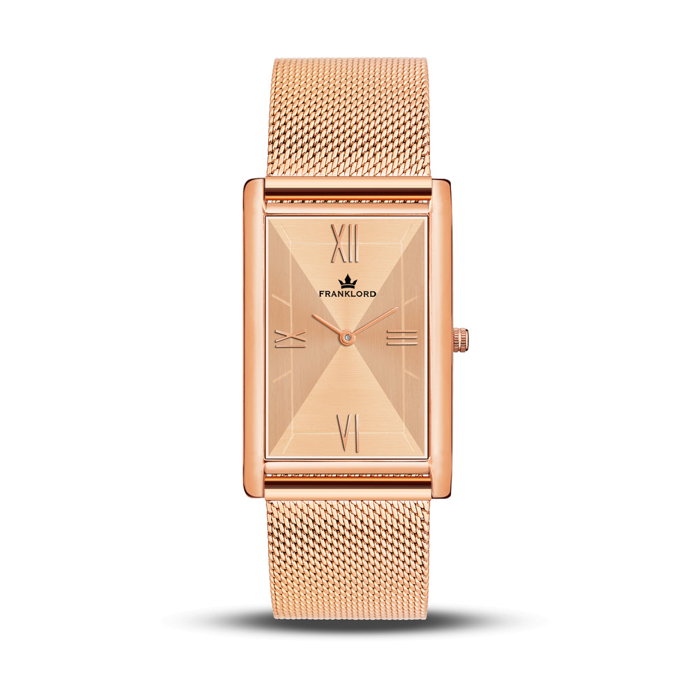 Franklord The Indian Tank – Champagne Luxe | Rose Gold Rectangular Slim Watch for Men