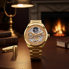 Franklord Navigator Imperial - Gold Dual Time Automatic Skeleton Watch For Men