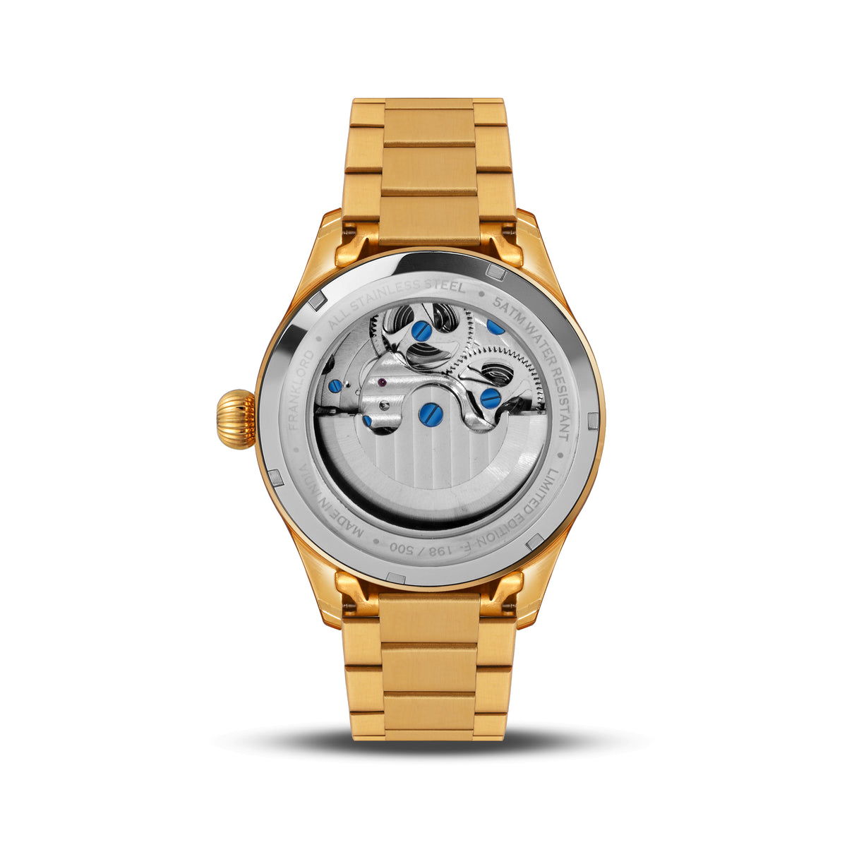 Franklord Navigator Imperial - Gold Dual Time Automatic Skeleton Watch For Men