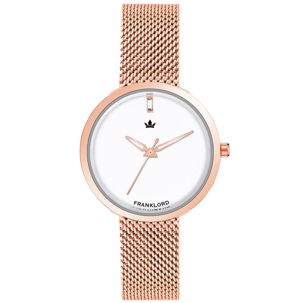 EMERAL CUT -White Dial & Rose Gold Strap -Regal Aura Watch For Women F-118 SLR