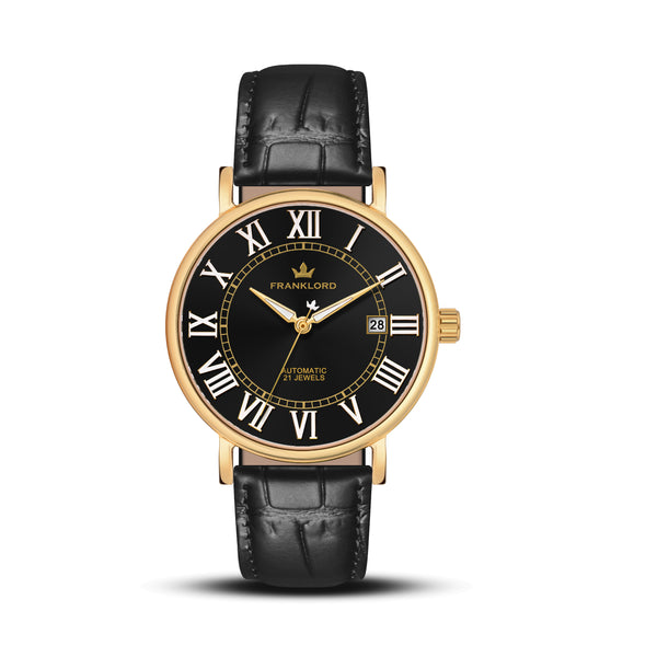 Franklord Eternal Roman Automatic – Noir Gold Edition | Miyota 8215 Premium 21-Jewel Luxury Dress Watch