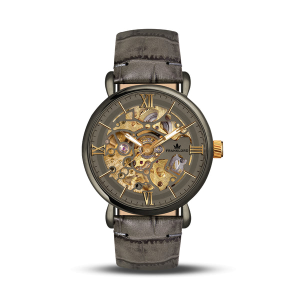 Franklord Mechanis – Titanium Smoke | Skeleton Dial Leather Strap Automatic Watch