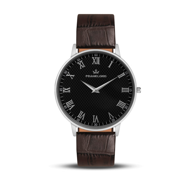 Franklord Classique Onyx - Leather Strap | Slim Black Dial Watch for Men