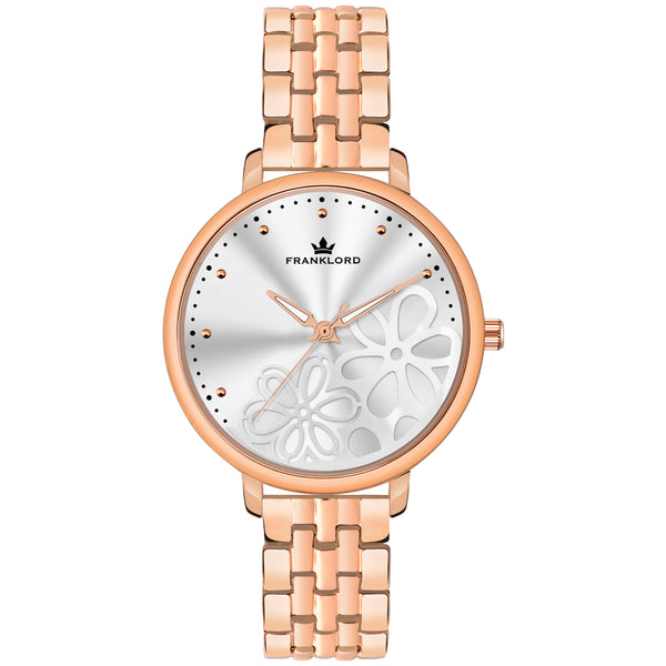 THE FLORA -White Dial & Rose Gold Strap - Graceful Movement Wrist Watch Designed For Women  F-133 SRL