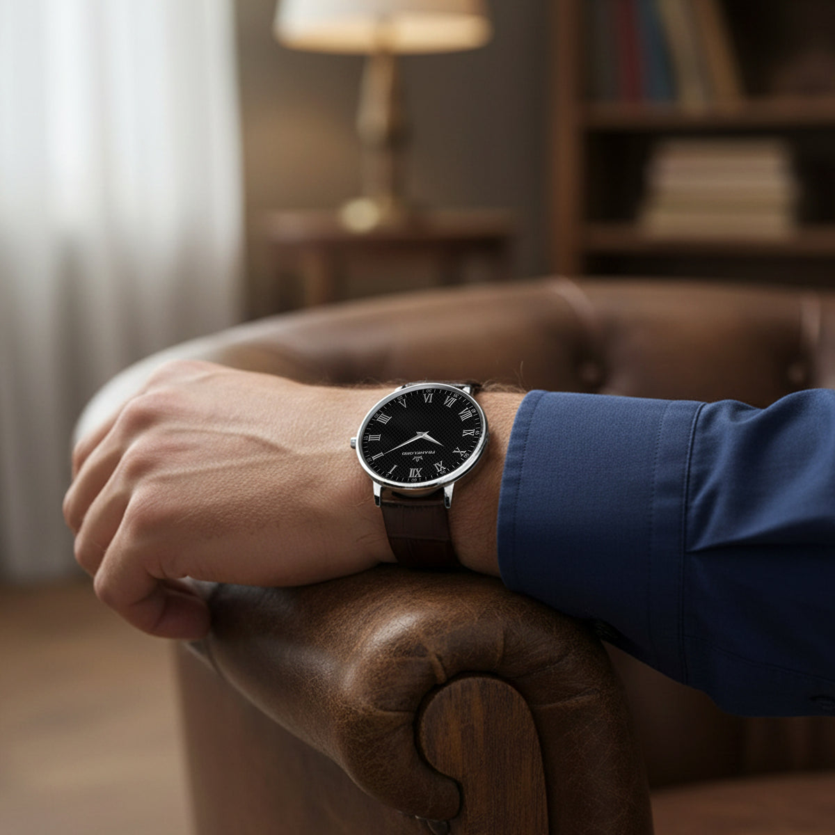 Franklord Classique Onyx - Leather Strap | Slim Black Dial Watch for Men