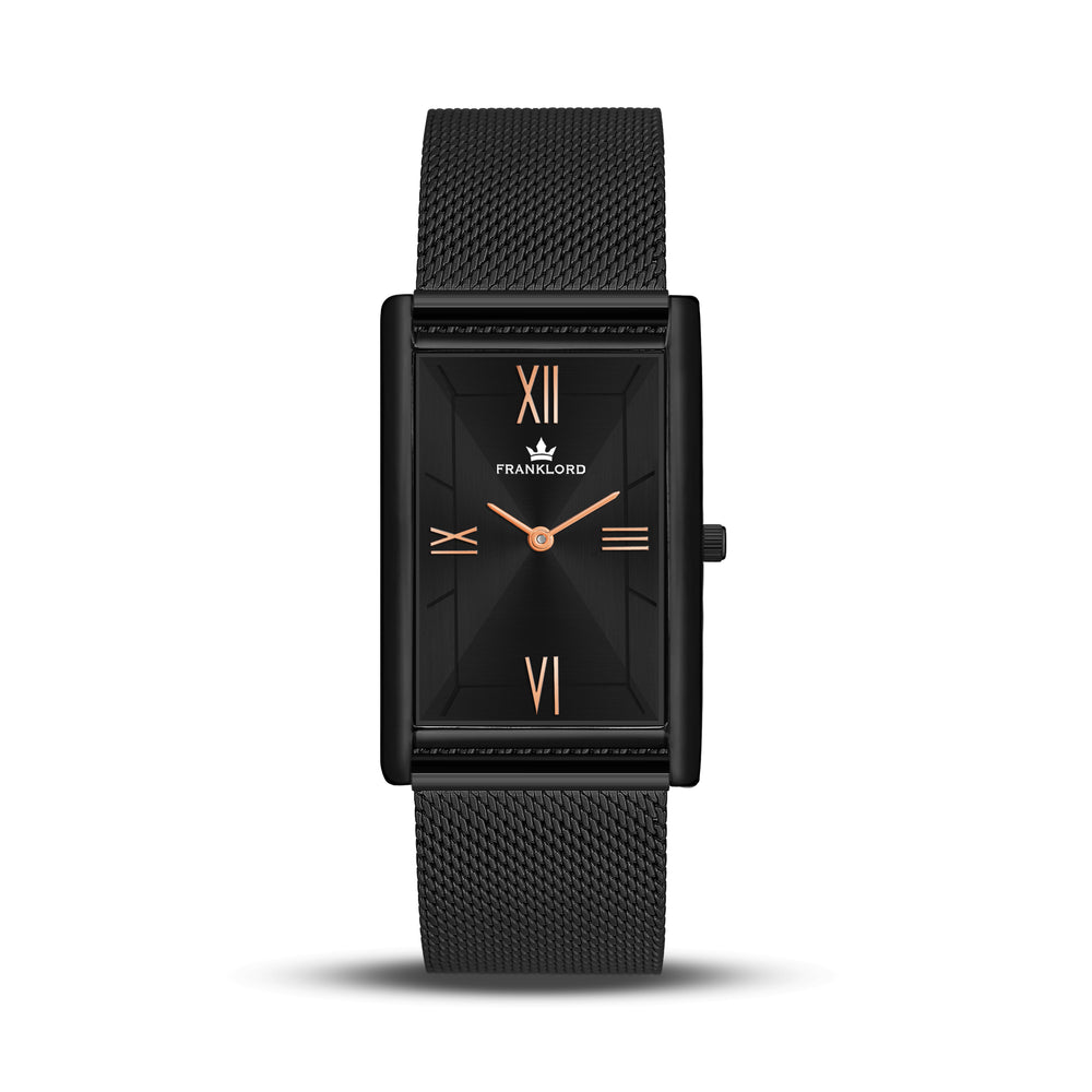 Franklord The Indian Tank – Noir Luxe | Rectangular Black Dial Slim Watch for Men