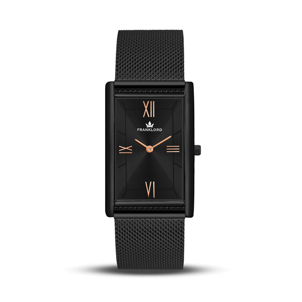 Franklord The Indian Tank – Noir Luxe | Rectangular Black Dial Slim Watch for Men