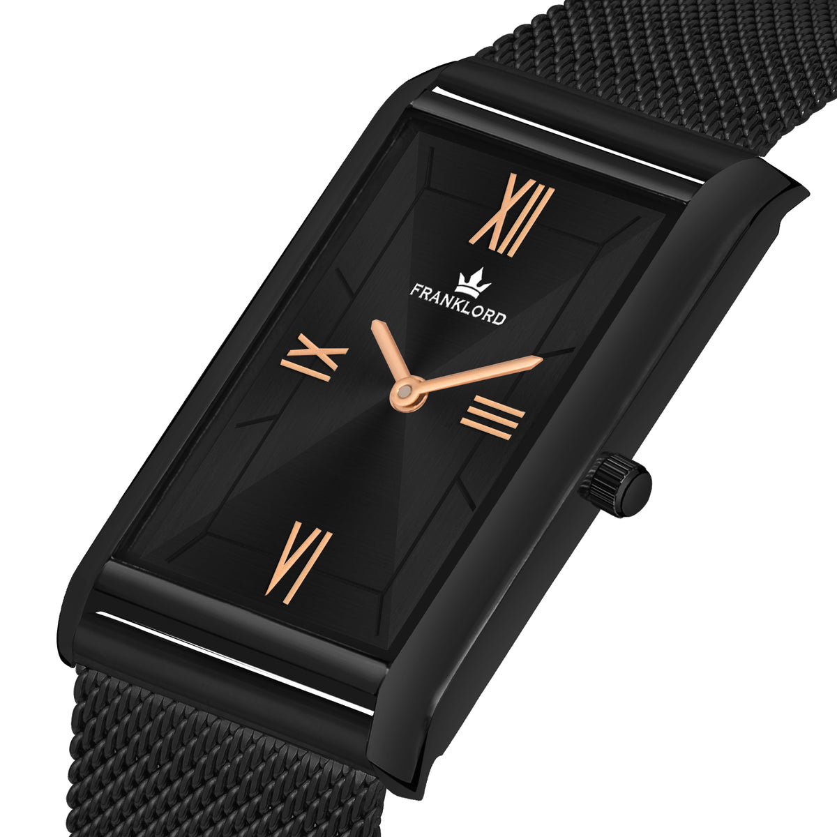 Franklord The Indian Tank – Noir Luxe | Rectangular Black Dial Slim Watch for Men