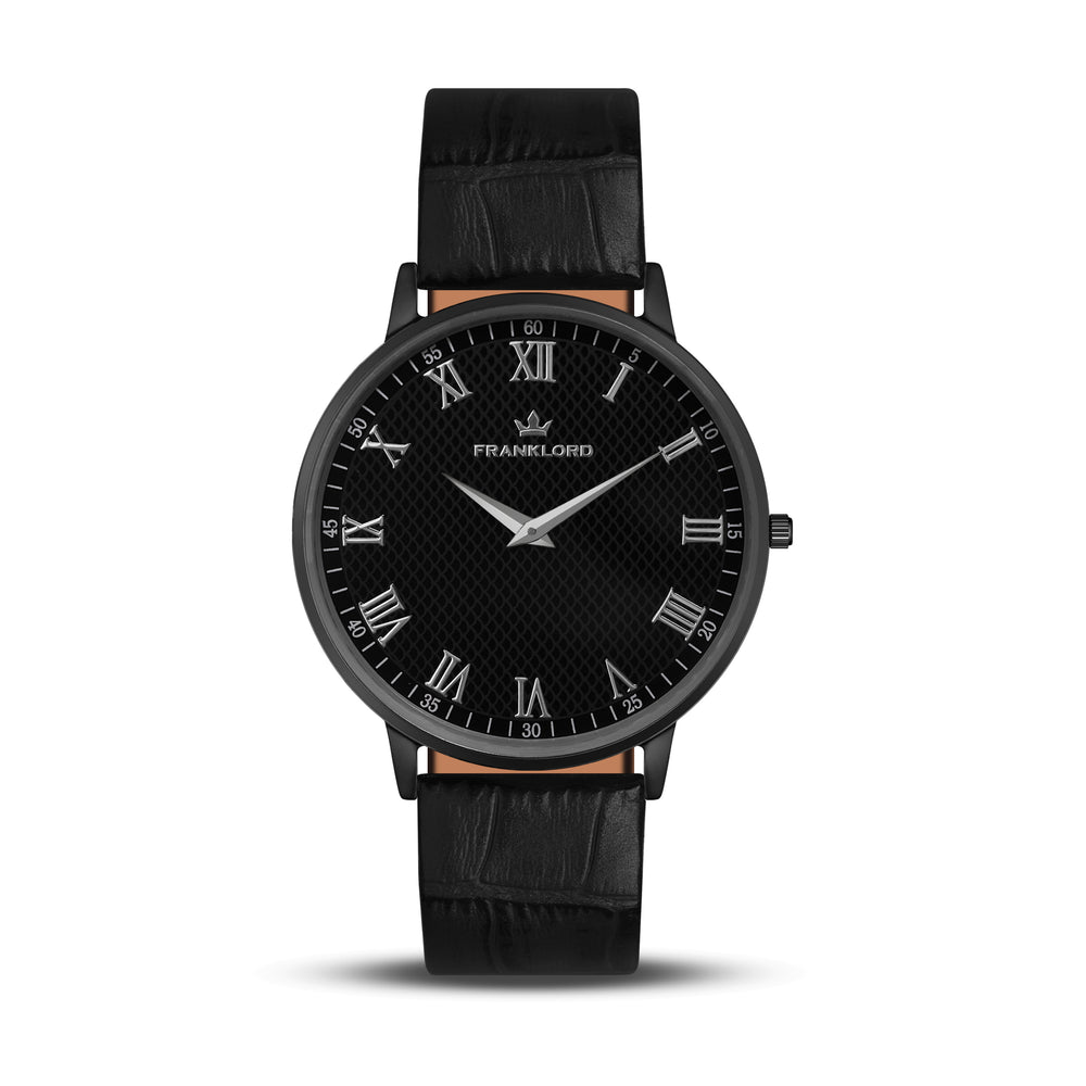 Franklord Classique Eclipse - Black Leather | All Black Men's Slim Watch