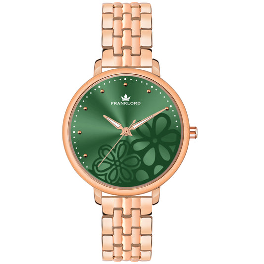 THE FLORA -Green Dial & Rose Gold Strap -Timeless Elegance Watch For Women F-133 GNRL
