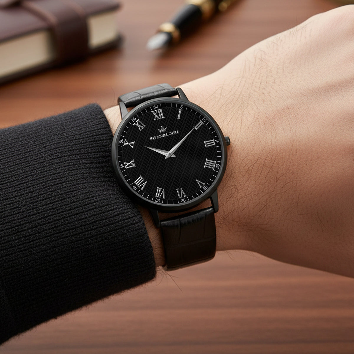 Franklord Classique Eclipse - Black Leather | All Black Men's Slim Watch