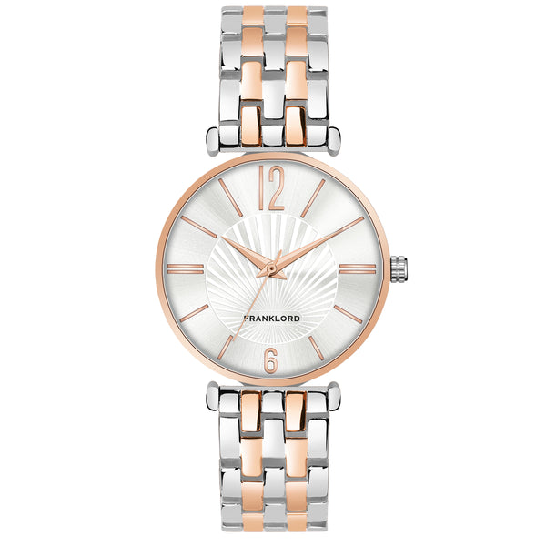 AMARA- Silver Dial & Rose Gold Two Tone Strap -Divine Aura Amara Series Watch For Women F-116 SRTL