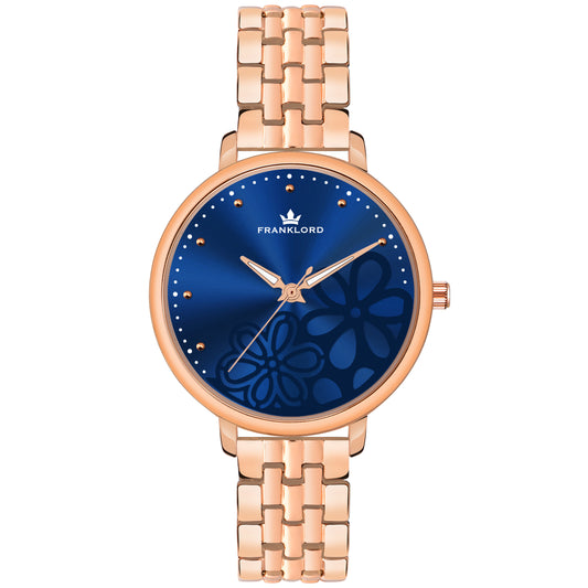 THE FLORA - Blue Dial & Rose Gold Strap Timeless Elegance Watch For Women F-133 BURL