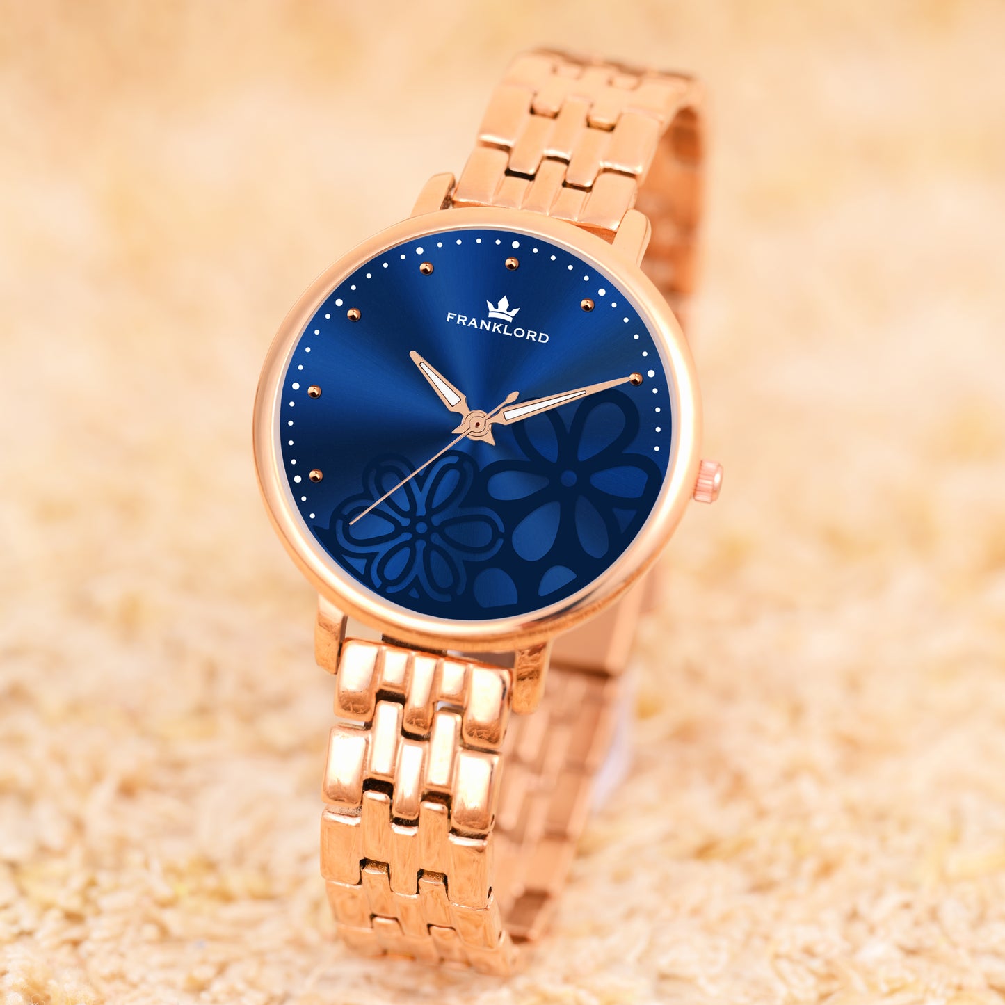 THE FLORA - Blue Dial & Rose Gold Strap Timeless Elegance Watch For Women F-133 BURL