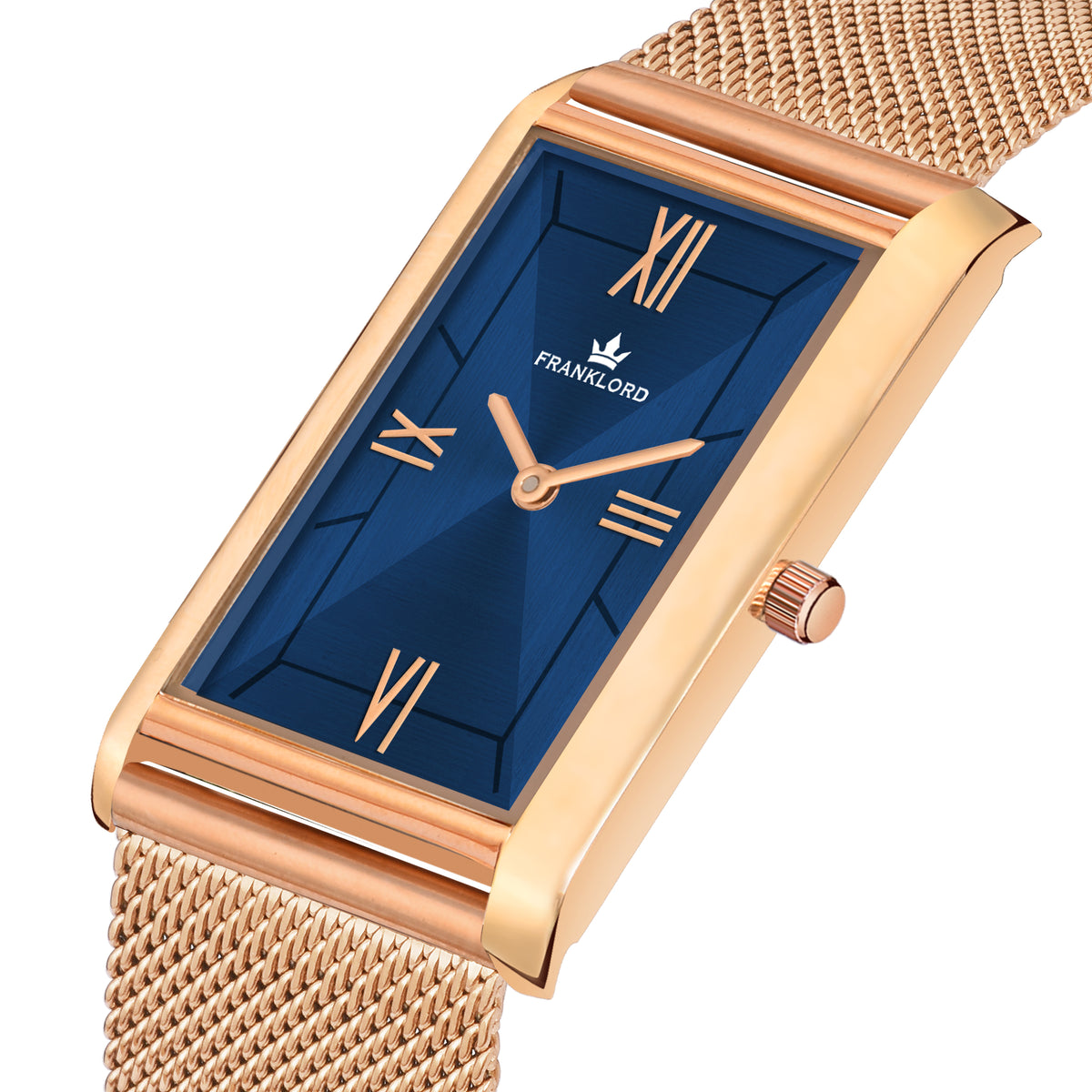 Franklord The Indian Tank - Ocean Luxe | Rose Gold Blue Dial Rectangular Slim Watch for Men