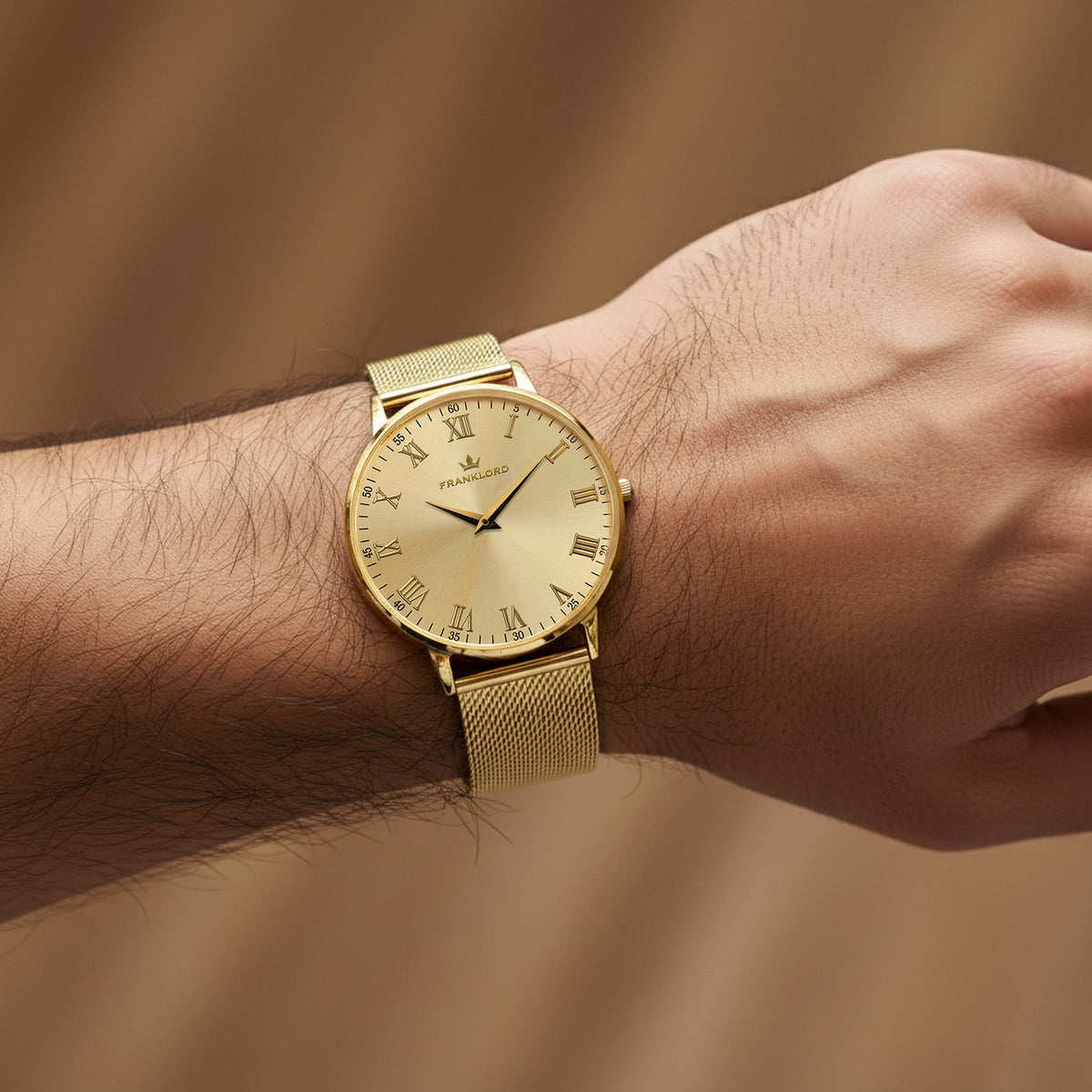 Franklord Classique Gold -Milanese Bracelet | All Gold Slim Watch for Men