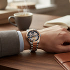 Franklord Navigator Eclipse - Two-Tone Dual Time Automatic Skeleton Watch For Men
