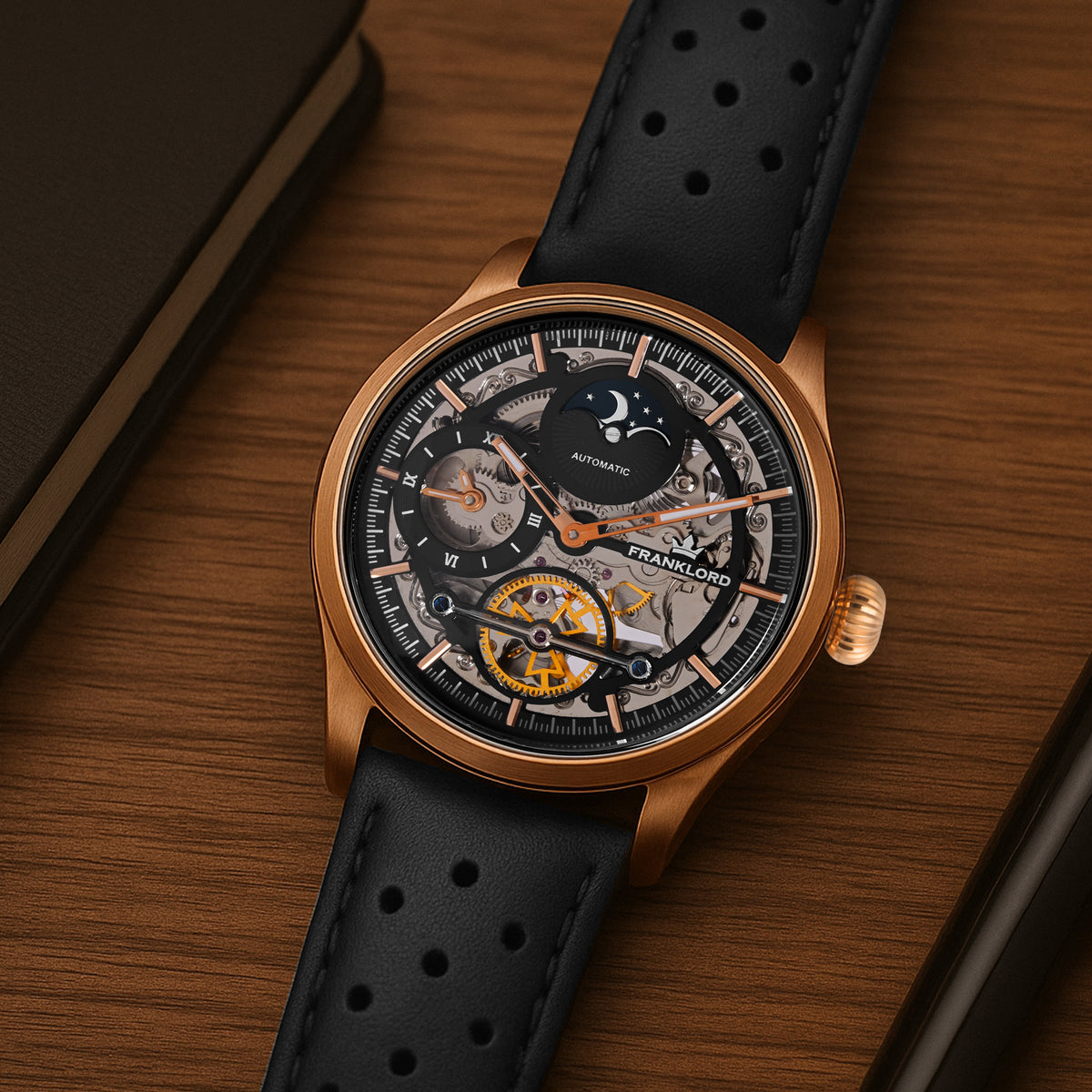 Franklord Navigator Sovereign - Dual Time Automatic Skeleton Watch For Men