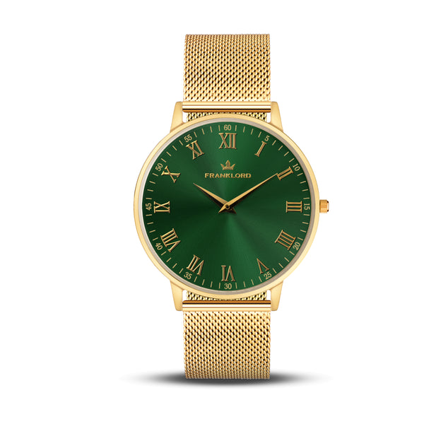 Franklord Classique Emerald | Slim Green Dial Gold Watch for Men