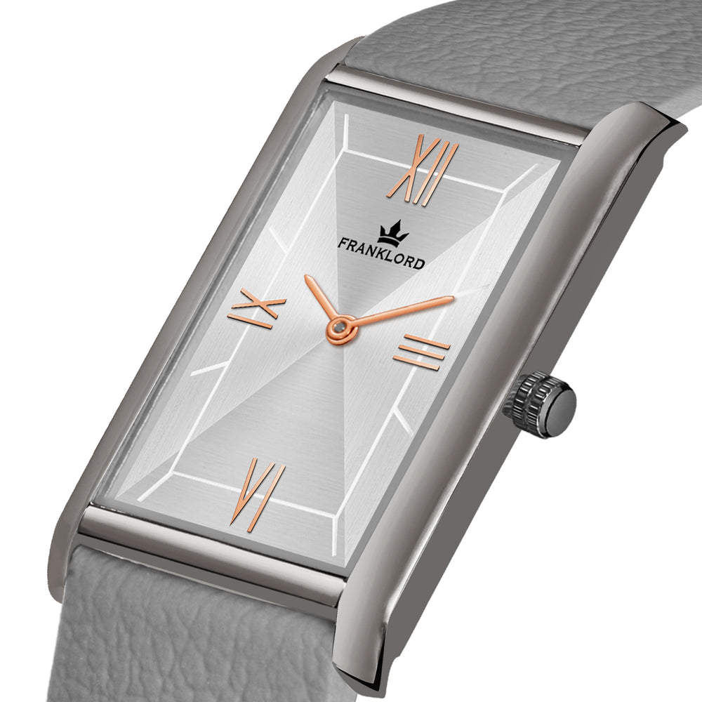 Franklord Ash Luxe – Rectangular Ash Grey Dress Watch for Men Premium  Leather Strap
