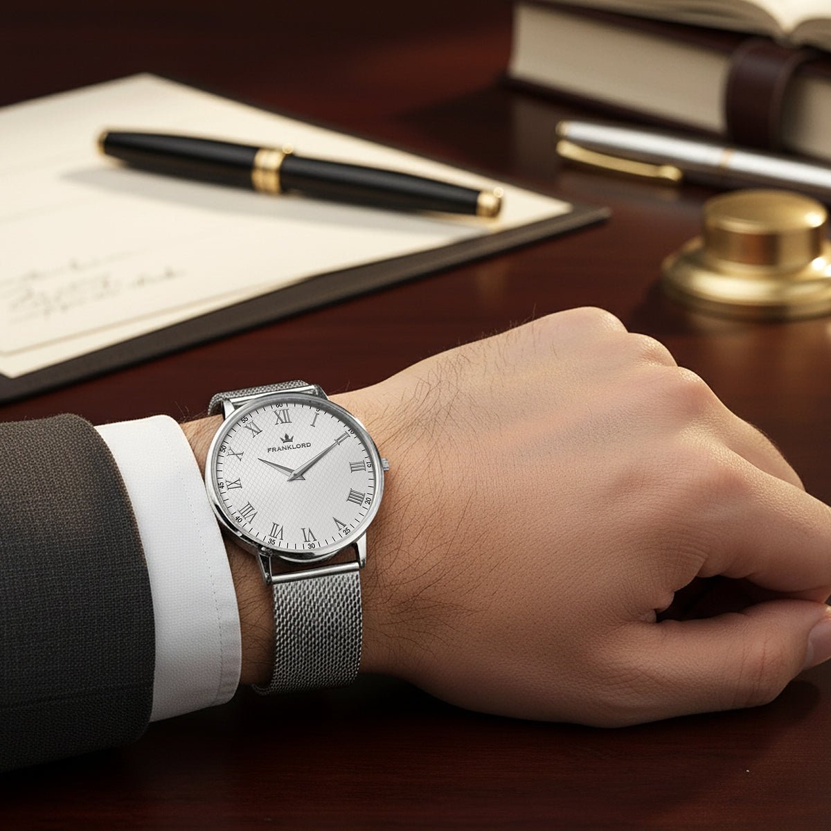 Franklord Classique Sterling - Milanese Bracelet | Classic Silver Watch for Men
