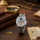 Franklord Navigator Sterling - Steel Dual Time Automatic Skeleton Watch For Men