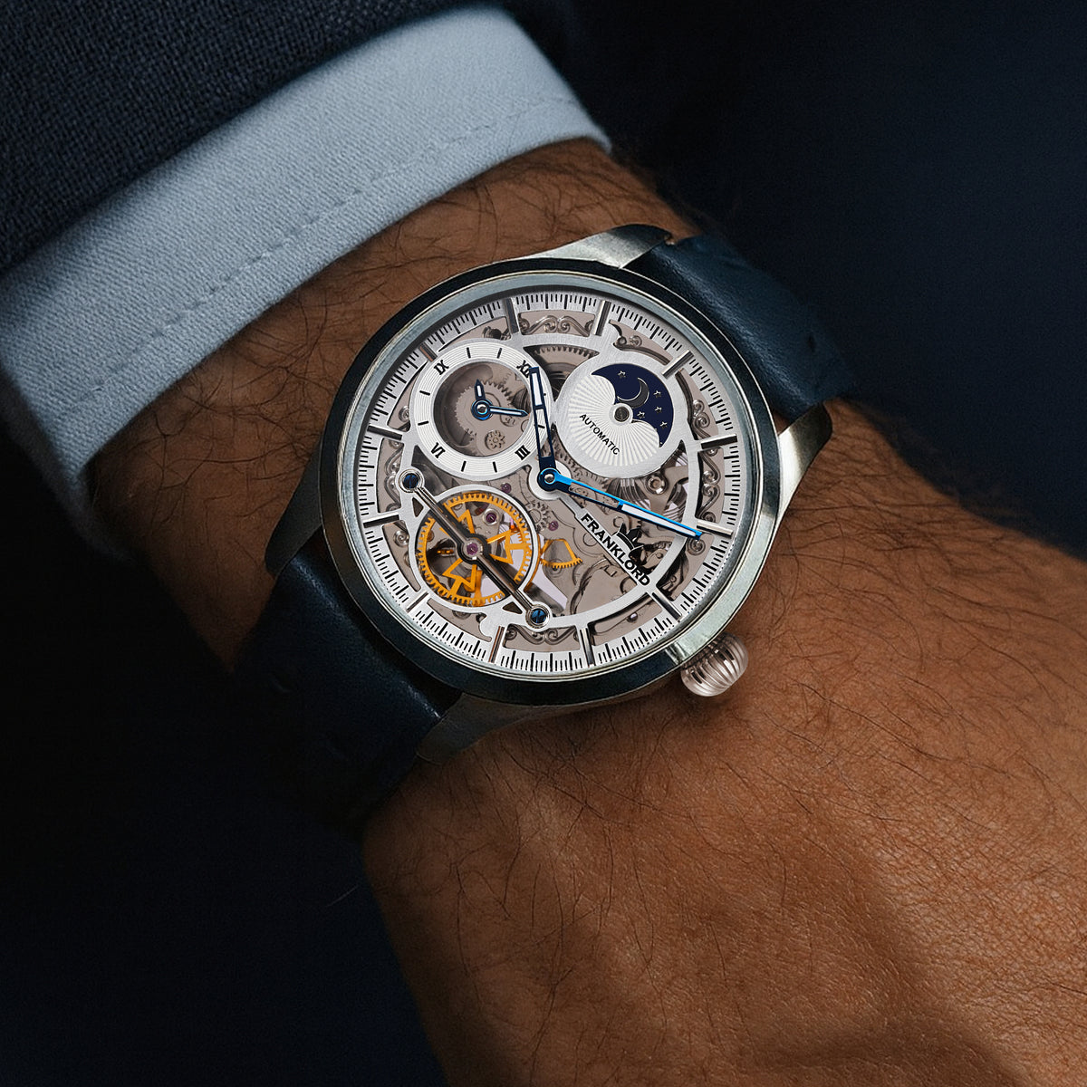 Franklord Navigator Azure - Dual Time Automatic Skeleton Watch For Men