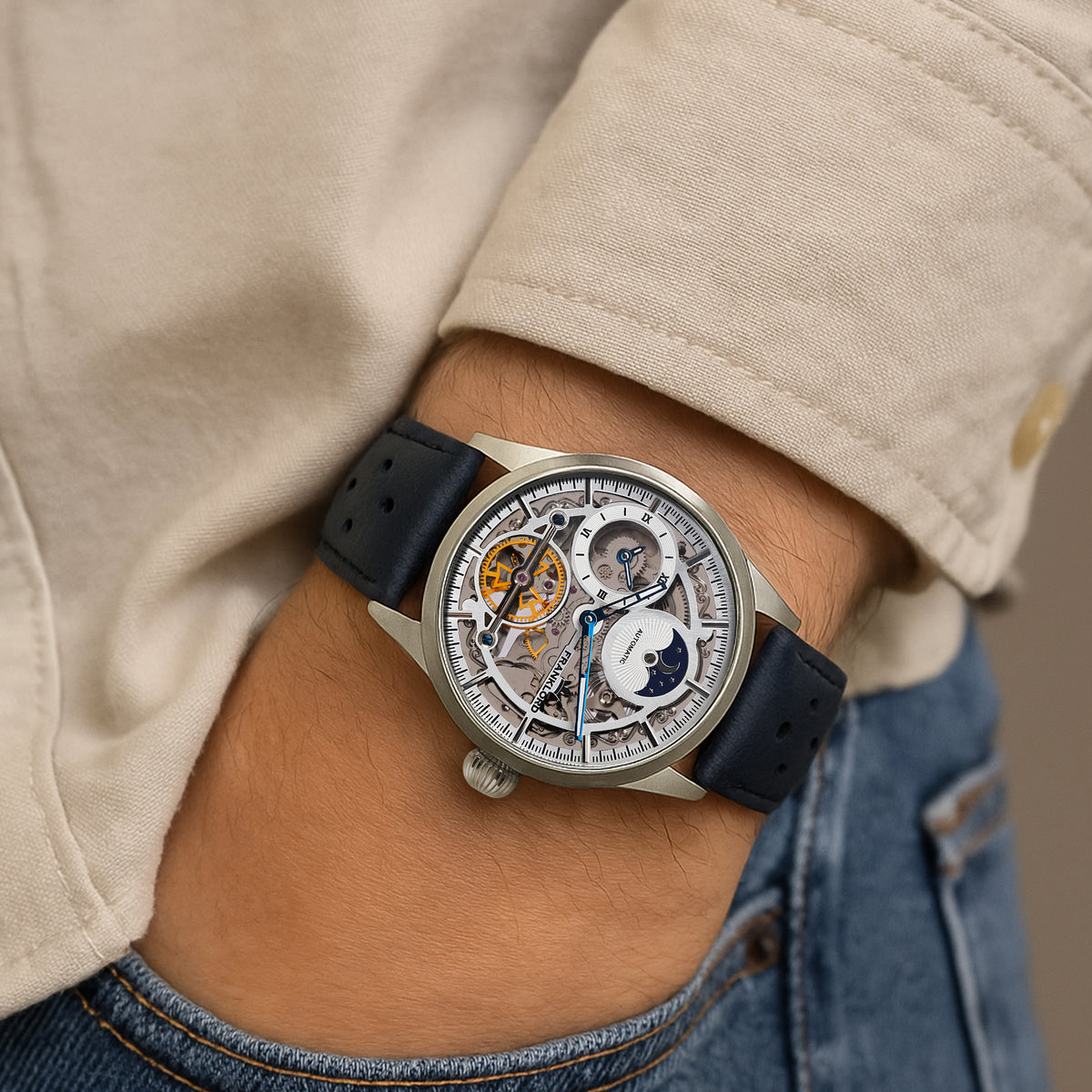 Franklord Navigator Azure - Dual Time Automatic Skeleton Watch For Men