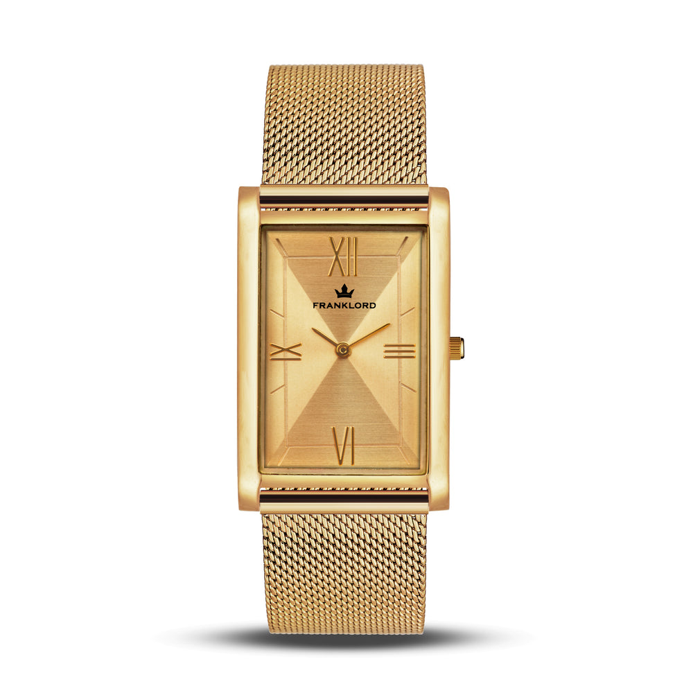 Franklord The Indian Tank – Gold Luxe | Gold Rectangular Slim Watch for Men