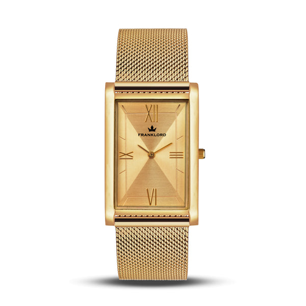 Franklord The Indian Tank – Gold Luxe | Gold Rectangular Slim Watch for Men