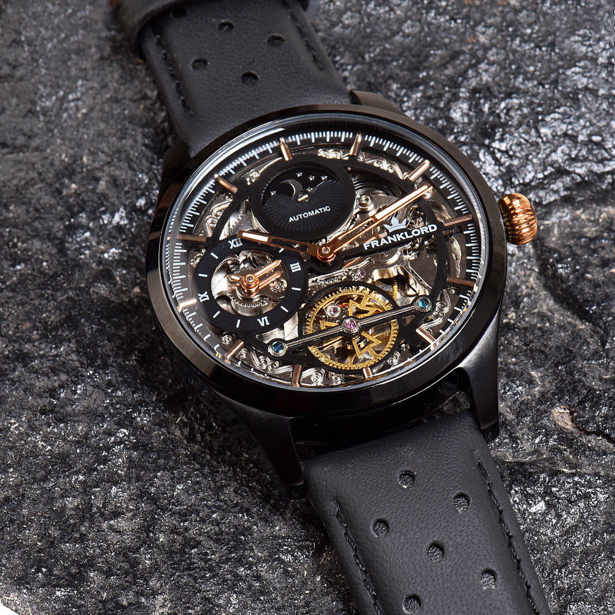 Franklord Navigator Phantom - Dual Time Automatic Skeleton Watch For Men