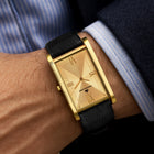 Franklord The Indian Tank – Royal Gold Heritage | Slim Black Leather Strap Gold Rectangular Watch for Men