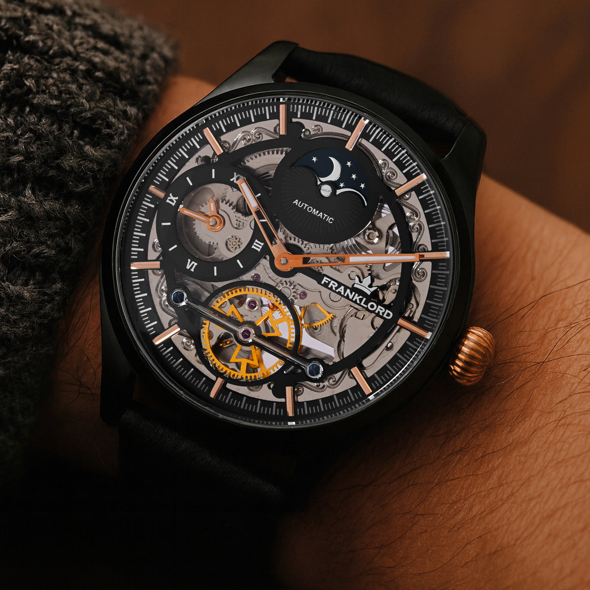 Franklord Navigator Phantom - Dual Time Automatic Skeleton Watch For Men