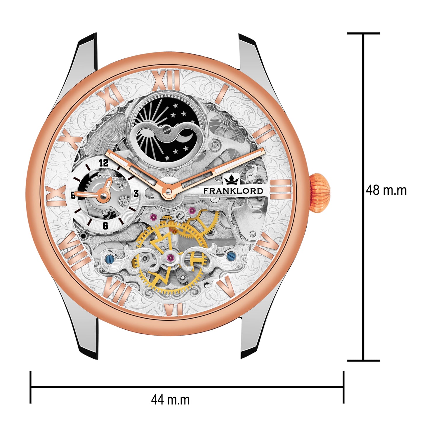 ALEXANDER -  Silver & Rose Gold- Imperial Legacy Self Winder Mechanical Series Analog Watch - For Men F-115 RTG 21