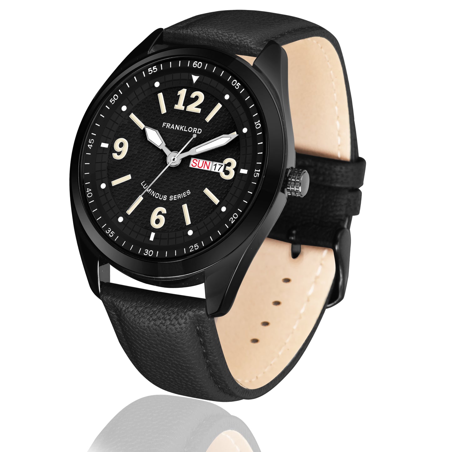 NIGHT GLOW-Black -Signature Series Lether Link Watch For  MEN F- 110 BLK