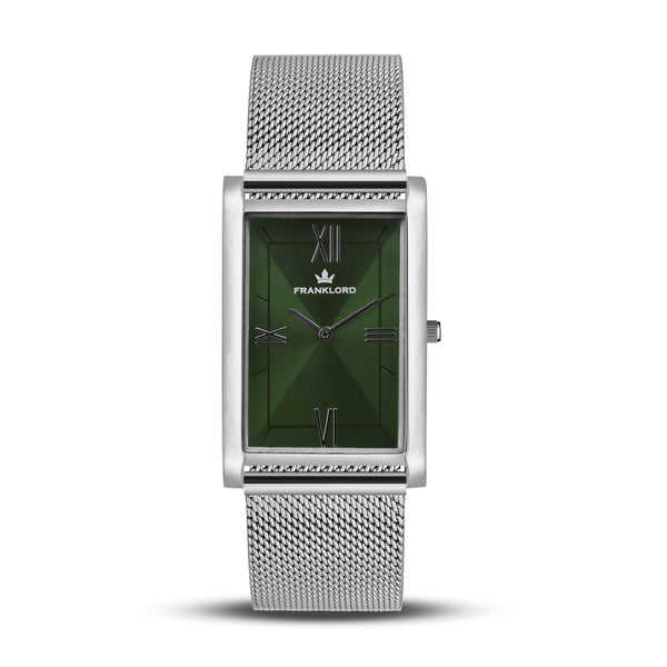 Franklord The Indian Tank – Emerald Steel | Luxury Rectangular Green Dial Watch