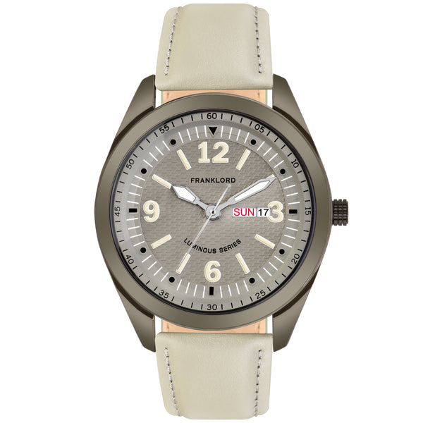 NIGHT GLOW -Grey- Signature Series Leather Link Watch For MEN F-110 GRG