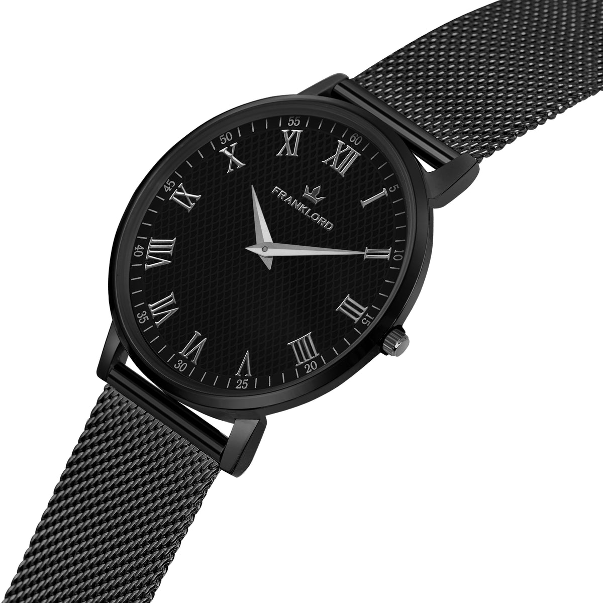 Franklord Classique Eclipse - Milanese Bracelet | All Black Men's Slim Watch