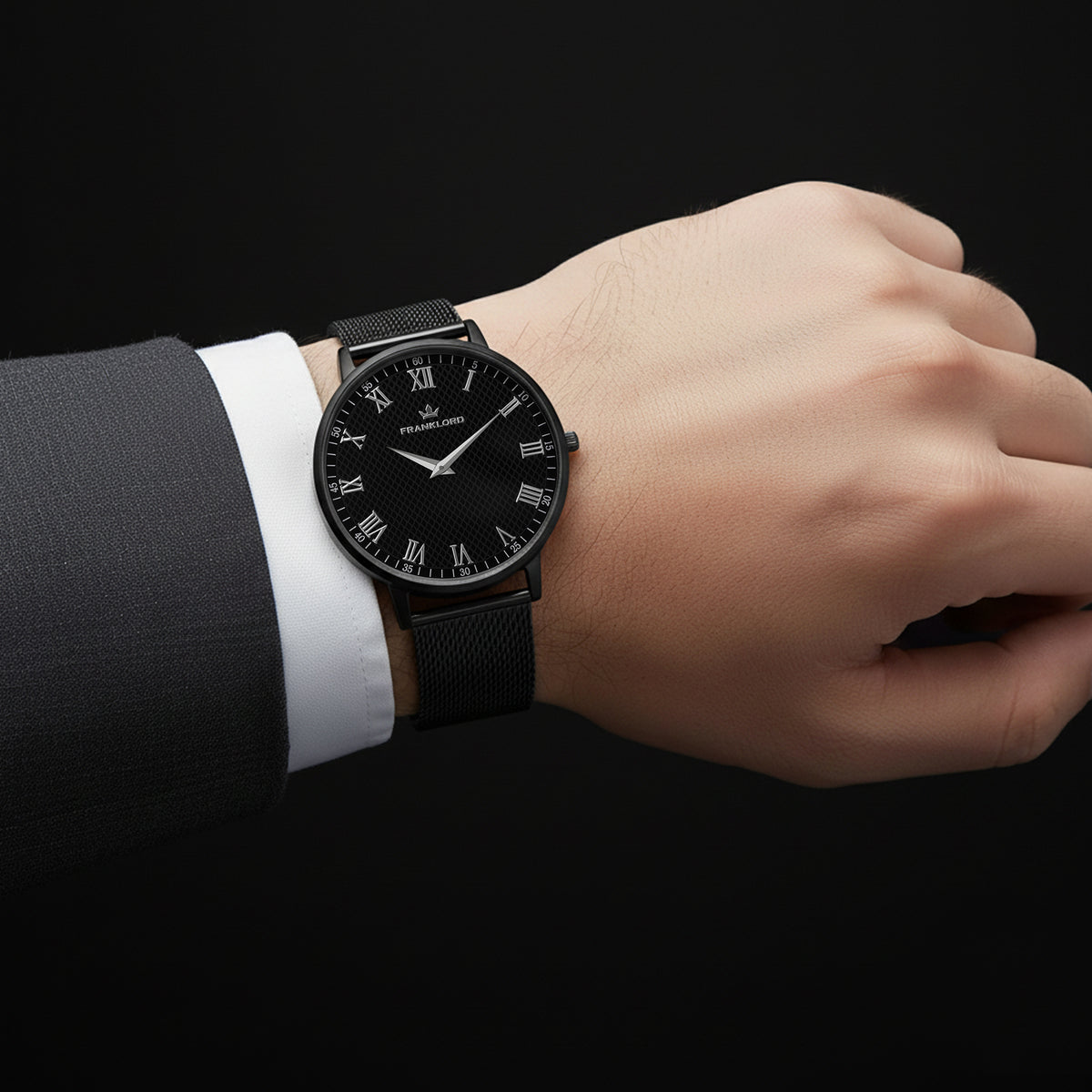Franklord Classique Eclipse - Milanese Bracelet | All Black Men's Slim Watch