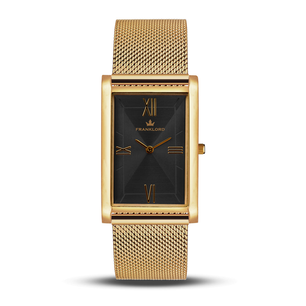 Franklord The Indian Tank – Midnight Gold | Slim Rectangular Black & Gold Luxury Watch