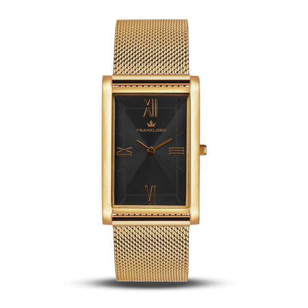Franklord The Indian Tank – Midnight Gold | Slim Rectangular Black & Gold Luxury Watch