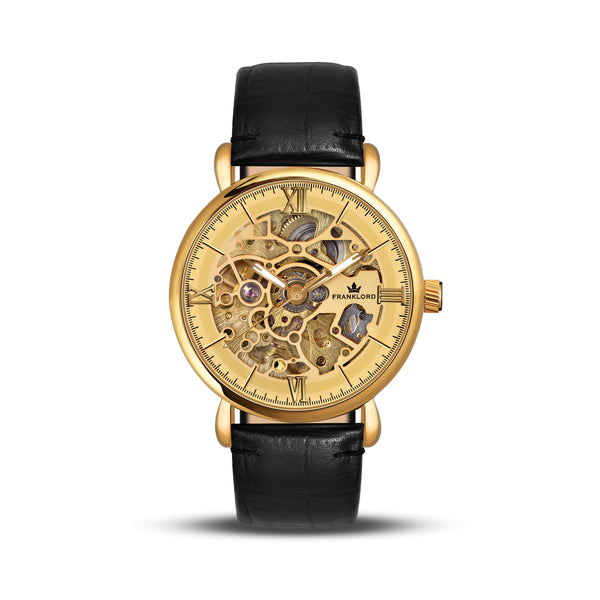 Franklord Mechanis – Gold Valiant | Luxury Skeleton Dial Automatic Watch with Leather Strap