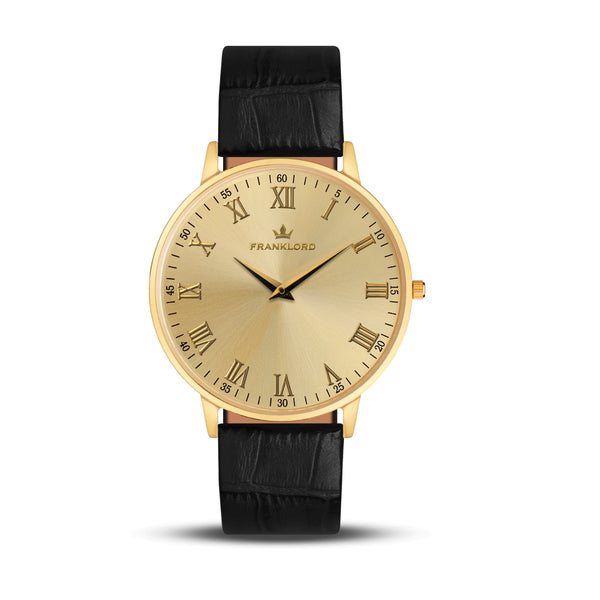 Franklord Classique Gold - Leather Strap | All Gold Slim Watch for Men