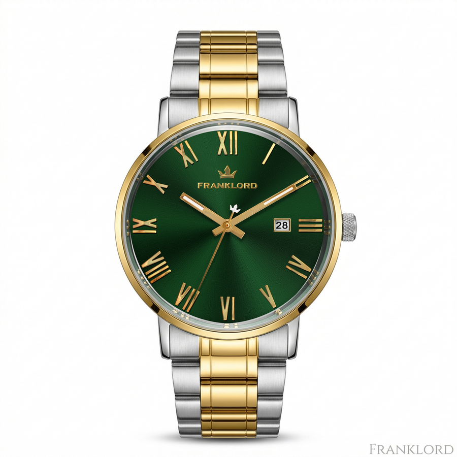 Franklord Mens Maha Vastu Watch - Emerald Green in Gold Two Tone