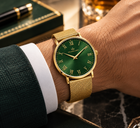 Franklord Classique Emerald - Milanese Bracelet | Slim Green Dial Gold Watch for Men