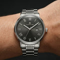 Franklord Prestige Onyx Steel Men's Watch – Black Sunburst Dial & Stainless Steel Bracelet