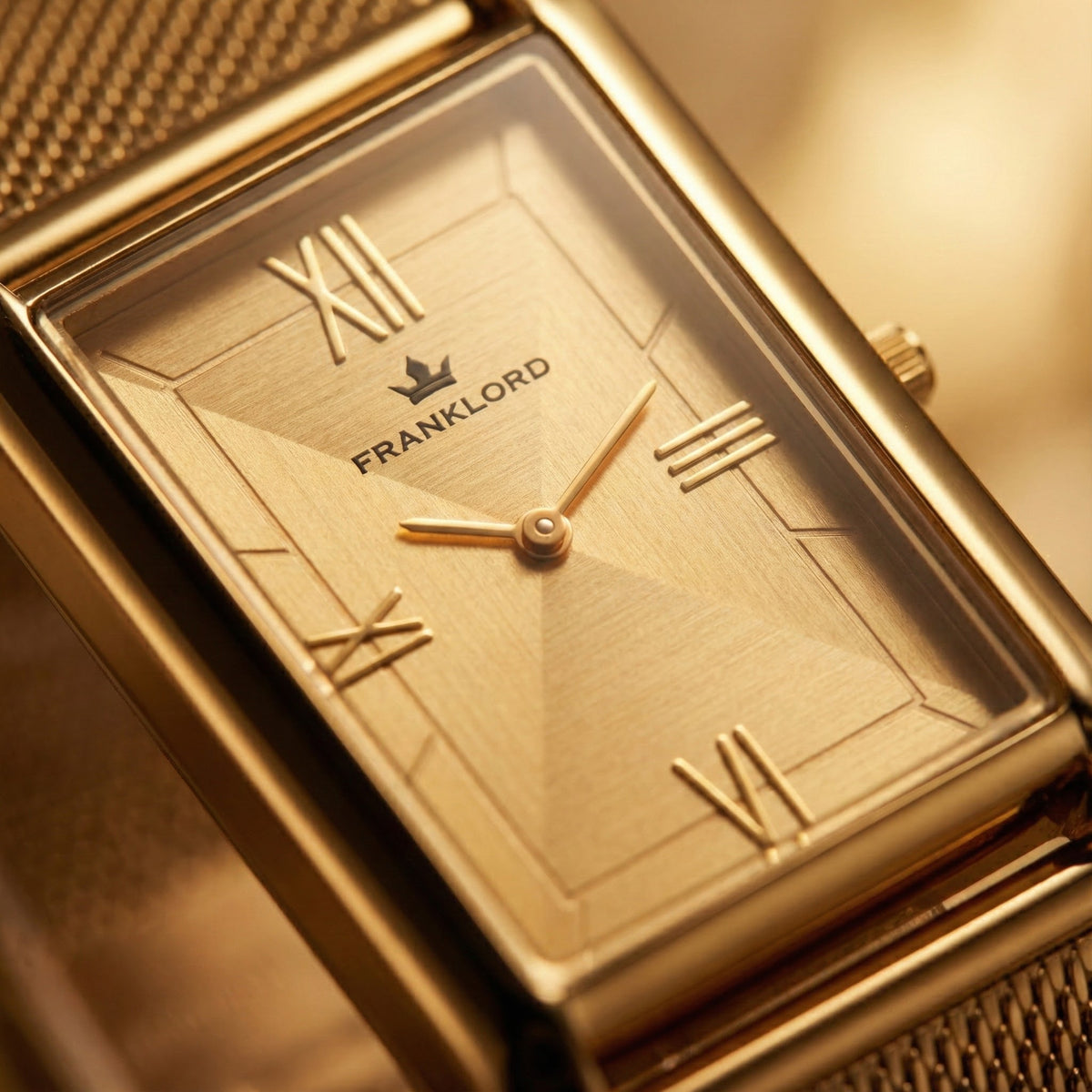 Franklord The Indian Tank – Gold Luxe | Gold Rectangular Slim Watch for Men