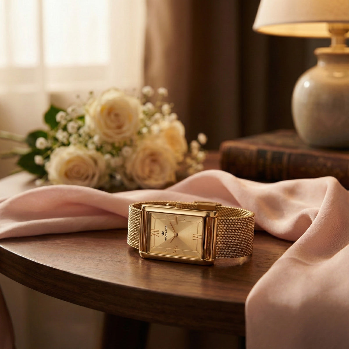 Franklord The Indian Tank – Gold Luxe | Gold Rectangular Slim Watch for Men
