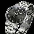 Franklord Prestige Onyx Steel Men's Watch – Black Sunburst Dial & Stainless Steel Bracelet